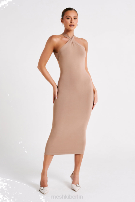 Kleidung Meshki Sarai Neckholder-Strick-Midikleid Weizen 2F8B47