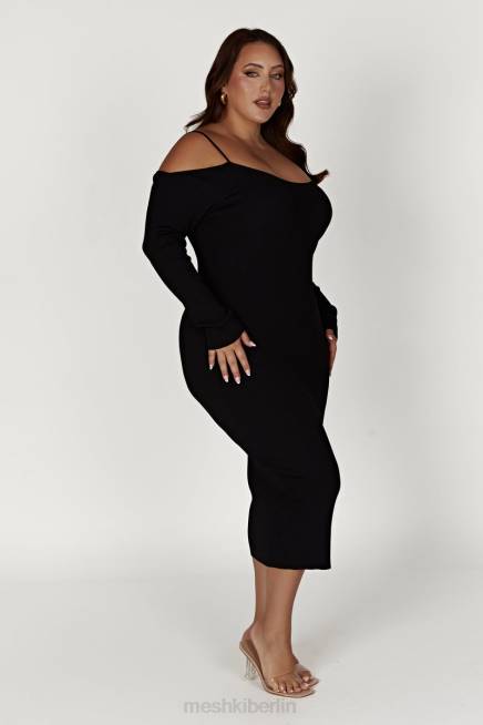 Kleidung Meshki Schulterfreies Midikleid aus Shea-Strick Schwarz 2F8B228