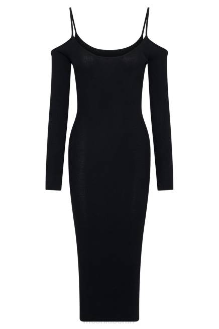 Kleidung Meshki Schulterfreies Midikleid aus Shea-Strick Schwarz 2F8B228
