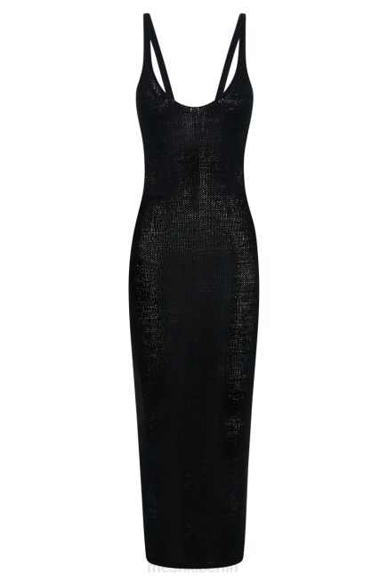 Kleidung Meshki Shae Strick-Midikleid mit U-Ausschnitt Schwarz 2F8B427