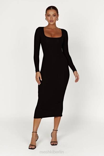 Kleidung Meshki Sierra Langarm-Midikleid mit U-Ausschnitt Schwarz 2F8B311