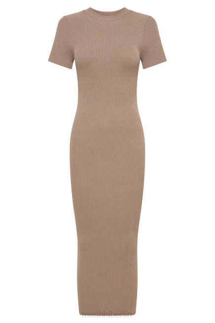 Kleidung Meshki Sonia kurzärmliges Strick-Midikleid Taupe 2F8B162