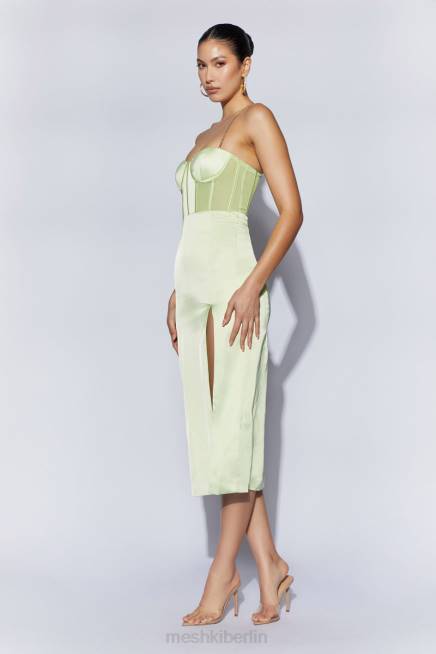 Kleidung Meshki Talisa Midikleid mit seitlich geteiltem Korsett und Kettenriemen Pistaziengrün 2F8B612