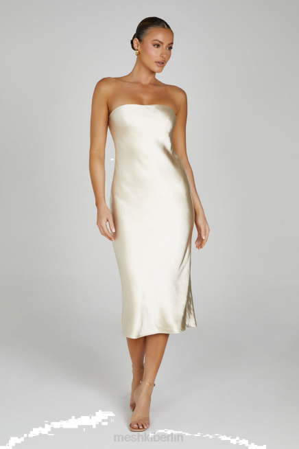 Kleidung Meshki Tyler trägerloses Midikleid aus Satin Gold 2F8B91
