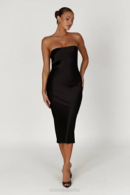 Kleidung Meshki Tyler trägerloses Midikleid aus Satin Schwarz 2F8B568