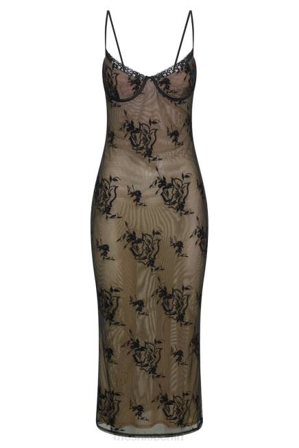 Kleidung Meshki Venezia besticktes Mesh-Midikleid Schwarz 2F8B115