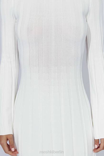 Kleidung Meshki Wacholderfarbenes Strick-Midikleid mit ausgestellten Ärmeln Weiß 2F8B362
