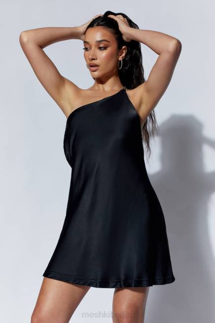 Kleidung Meshki Berina One-Shoulder-Minikleid mit Edelsteinträgern Schwarz 2F8B531