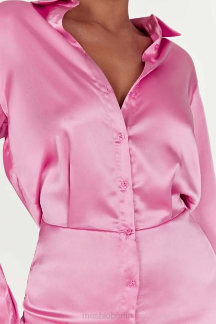 Kleidung Meshki Brielle-Satin-Hemdkleid Kaugummirosa 2F8B599