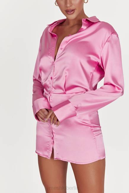Kleidung Meshki Brielle-Satin-Hemdkleid Kaugummirosa 2F8B599