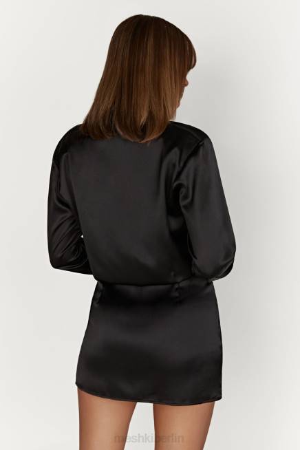 Kleidung Meshki Brielle-Satin-Hemdkleid Schwarz 2F8B600