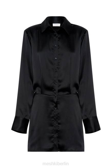 Kleidung Meshki Brielle-Satin-Hemdkleid Schwarz 2F8B600