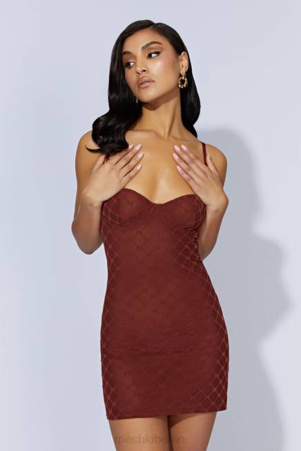Kleidung Meshki Cherie Mesh-Monogramm-Minikleid Kirschschokolade 2F8B547