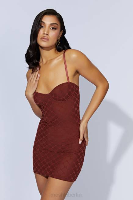 Kleidung Meshki Cherie Mesh-Monogramm-Minikleid Kirschschokolade 2F8B547