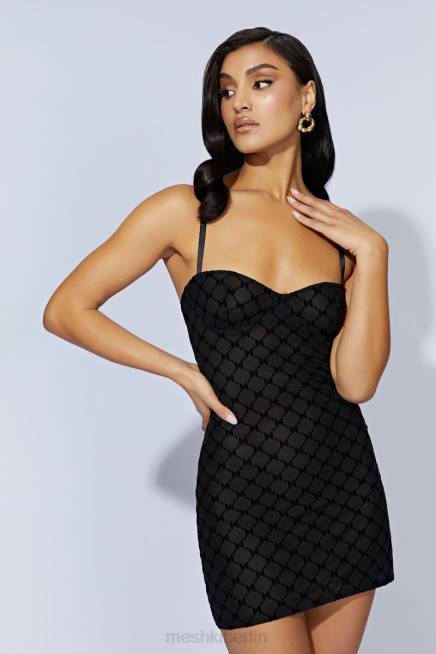 Kleidung Meshki Cherie Mesh-Monogramm-Minikleid Schwarz 2F8B703