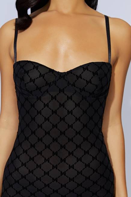 Kleidung Meshki Cherie Mesh-Monogramm-Minikleid Schwarz 2F8B703