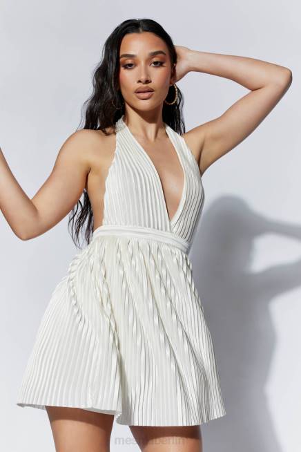 Kleidung Meshki Darya plissiertes Mini-Neckholder-Kleid Weizen 2F8B665