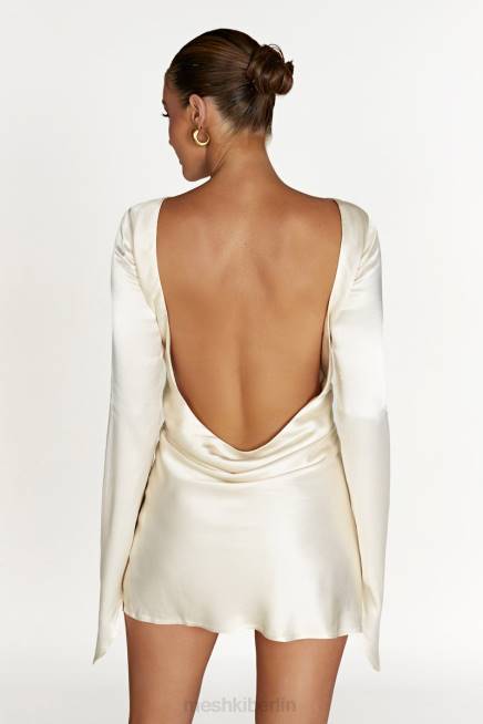 Kleidung Meshki Davina Satin-Minikleid mit langen Ärmeln Elfenbein 2F8B183
