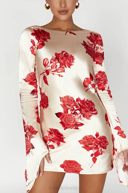 Kleidung Meshki Davina Satin-Minikleid mit langen Ärmeln Rosendruck 2F8B258