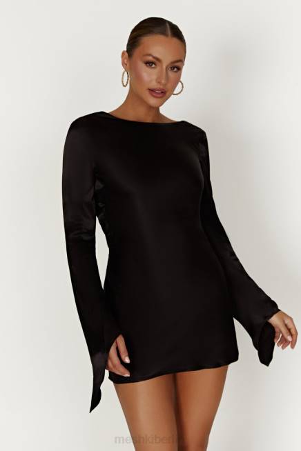 Kleidung Meshki Davina Satin-Minikleid mit langen Ärmeln Schwarz 2F8B272