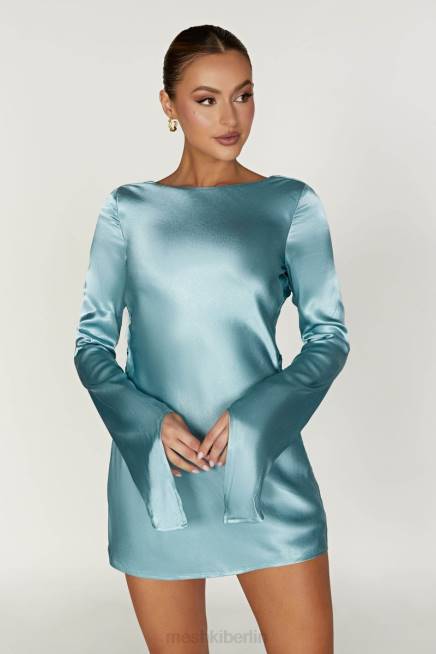 Kleidung Meshki Davina Satin-Minikleid mit langen Ärmeln puderblau 2F8B347