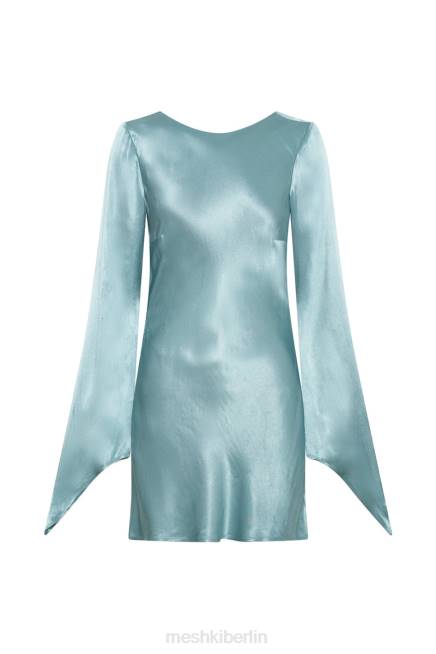 Kleidung Meshki Davina Satin-Minikleid mit langen Ärmeln puderblau 2F8B347