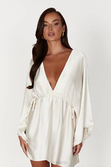 Kleidung Meshki Esmerlda plissiertes Kimono-Minikleid Elfenbein 2F8B563