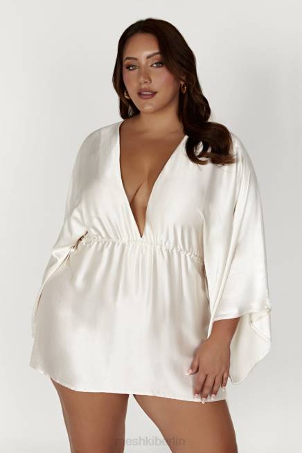 Kleidung Meshki Esmerlda plissiertes Kimono-Minikleid Elfenbein 2F8B563