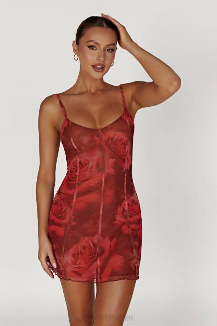 Kleidung Meshki Esther-Minikleid mit Mesh-Einsätzen übergroßer Rosendruck 2F8B565
