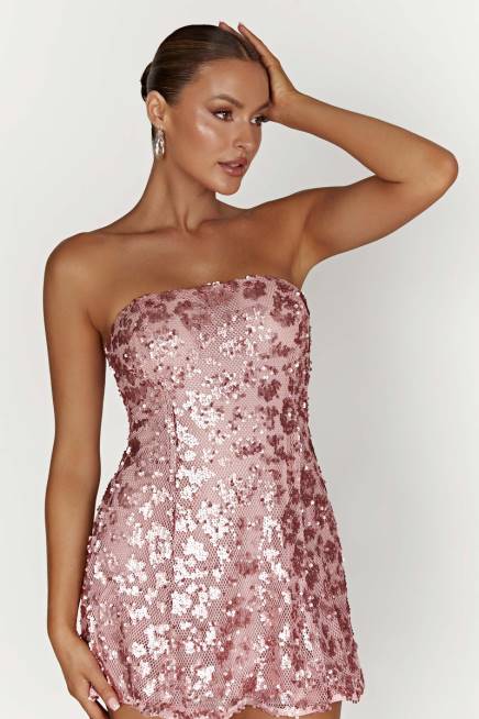 Kleidung Meshki Everleigh trägerloses Pailletten-Minikleid erröten rosa 2F8B557
