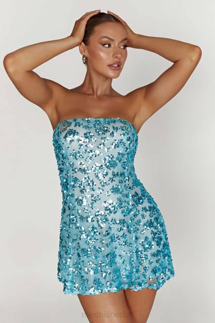 Kleidung Meshki Everleigh trägerloses Pailletten-Minikleid puderblau 2F8B278