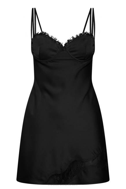Kleidung Meshki Joslyn Slip-Minikleid aus Satin und Spitze Schwarz 2F8B330