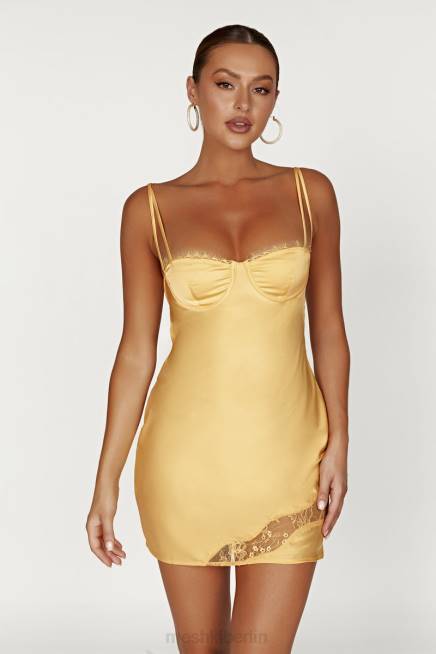 Kleidung Meshki Joslyn Slip-Minikleid aus Satin und Spitze Zitrone 2F8B168