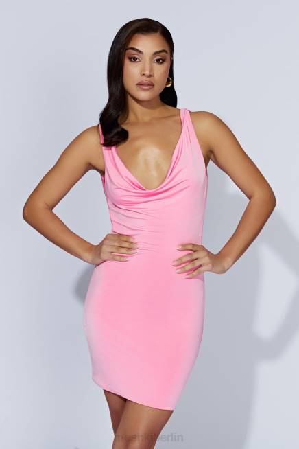 Kleidung Meshki Juliette-Minikleid mit Wasserfallausschnitt Kaugummirosa 2F8B638
