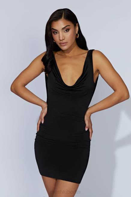 Kleidung Meshki Juliette-Minikleid mit Wasserfallausschnitt Schwarz 2F8B562