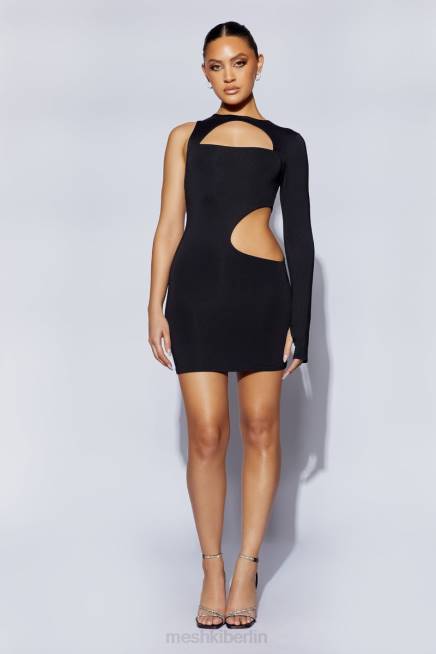 Kleidung Meshki Kat One-Shoulder-Handschuh-Minikleid mit Ausschnitt Schwarz 2F8B717