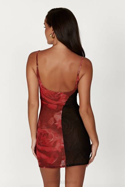 Kleidung Meshki Katarina zweifarbiges Mesh-Minikleid übergroßer Rosendruck 2F8B587