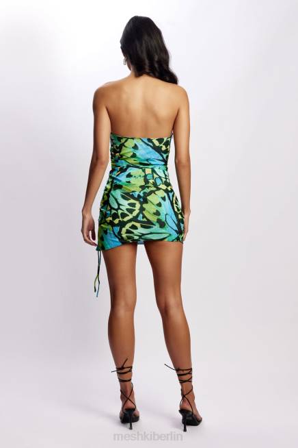 Kleidung Meshki Katia trägerloses, seitlich gerafftes Minikleid Schmetterlingsdruck 2F8B538