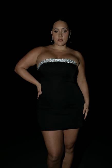 Kleidung Meshki Kiya-Minikleid mit Strass-Kontrast Schwarz 2F8B329