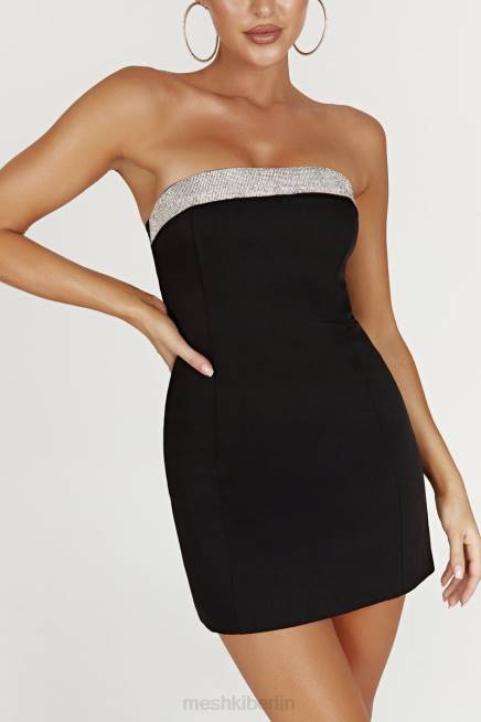 Kleidung Meshki Kiya-Minikleid mit Strass-Kontrast Schwarz 2F8B329