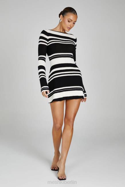 Kleidung Meshki Langärmliges Mini-Strickkleid von Zahra mit offenem Rücken Schwarz-Weiss 2F8B110