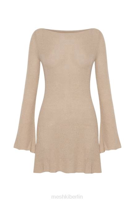 Kleidung Meshki Langärmliges Mini-Strickkleid von Zahra mit offenem Rücken Weizen 2F8B106