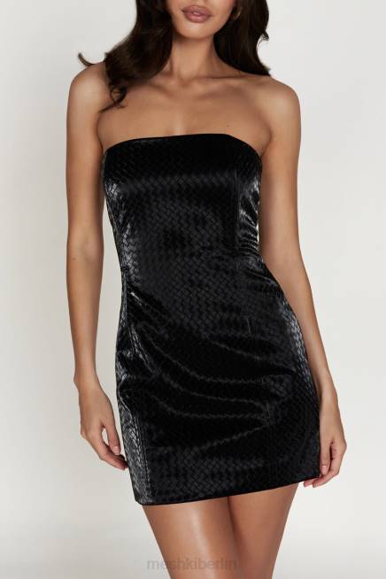 Kleidung Meshki Lizzie Crosshatch-Minikleid aus Kunstleder Schwarz 2F8B575