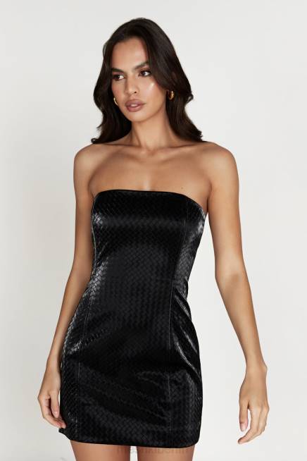 Kleidung Meshki Lizzie Crosshatch-Minikleid aus Kunstleder Schwarz 2F8B575