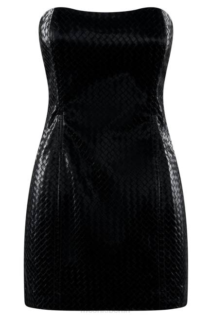 Kleidung Meshki Lizzie Crosshatch-Minikleid aus Kunstleder Schwarz 2F8B575