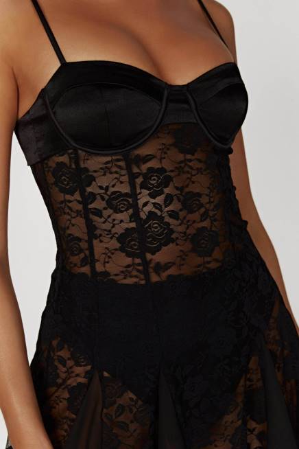 Kleidung Meshki Lolita-Spitzen-Minikleid Schwarz 2F8B411