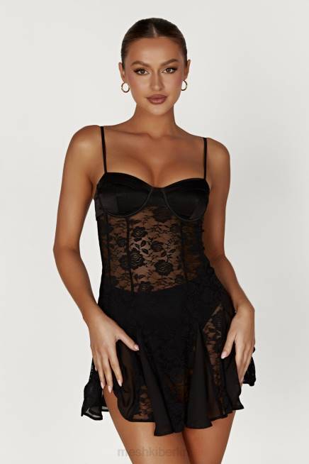 Kleidung Meshki Lolita-Spitzen-Minikleid Schwarz 2F8B411