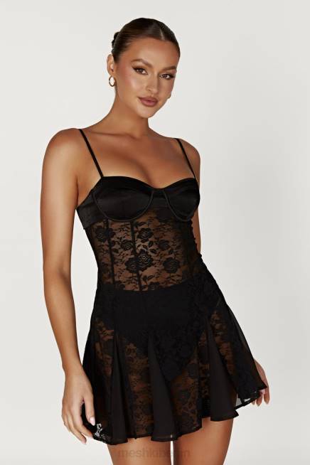 Kleidung Meshki Lolita-Spitzen-Minikleid Schwarz 2F8B411