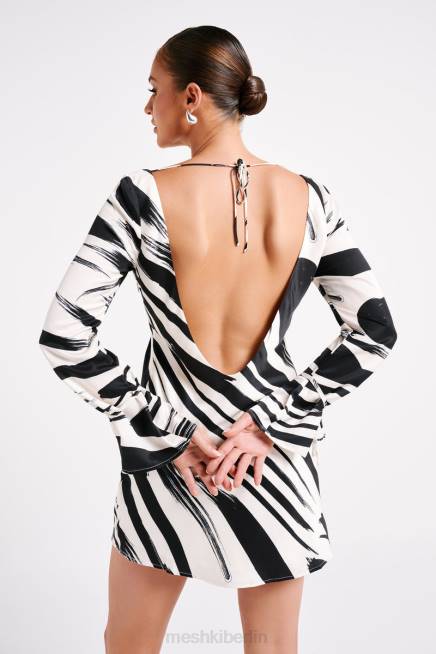 Kleidung Meshki Marta bedrucktes Minikleid aus Satin abstrakter Druck 2F8B6