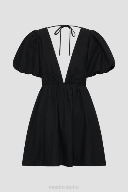 Kleidung Meshki Myrah-Minikleid aus Leinen mit Puffärmeln Schwarz 2F8B226